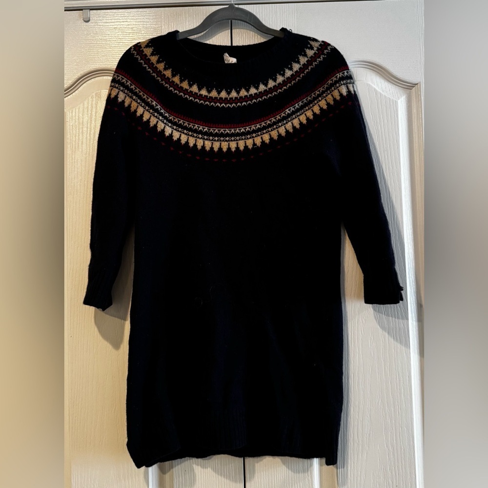 Sandro Navy, Cream & Red Pattern Wool & Cashmere Blend Tunic Sweater - Size 3/L